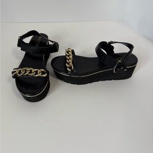 Guess Black Sandals with Gold Chain Accent